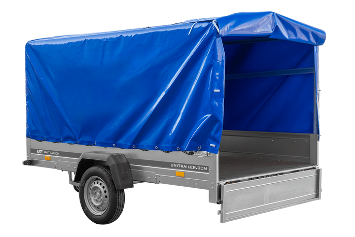 Remorque à essieu 264x150 UNITRAILER GARDEN 265 KIPP avec arceau H-1100 et bâche bleue