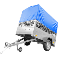 Remorque neuve à vendre Garden Trailer 201 KIPP 500 kg 200x125 cm [avec bâche haute bleue, arceau, ridelles grillagées et roue jockey]