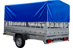 Remorque voiture 264x150 UNITRAILER GARDEN 265 KIPP avec ridelles grillagées, arceau H-800 et bâche bleue