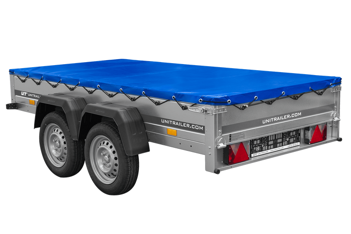 UNITRAILER 264/2 KIPP AVEC ROUE JOCKEY, TIGES DE SUPPORT ET BÂCHE PLATE BLEUE 