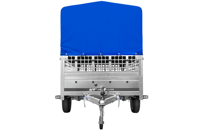 REMORQUE DE JARDIN 264 KIPP AVEC ROUE JOINTE, GLISSIÈRES GRILLÉES, CHÂSSIS H-800 ET COUVERCLE BLEU