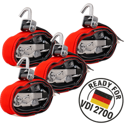 Lot de quatre sangles de transport, d'arrimage pour remorque HEFFA CARLINE 130,  fixation des roues 2,8 m/35 mm/3 t VDI 2700