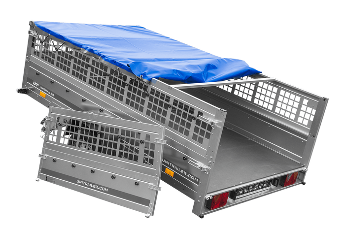 Remorque légère 264x150 UNITRAILER GARDEN 265 KIPP avec ridelles grillagées, châssis H-0 et bâche bleue