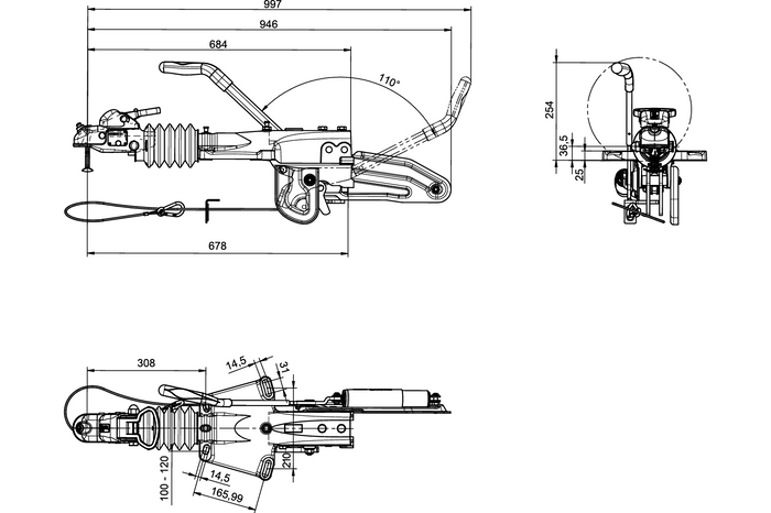 Dispositif de dépassement KNOTT KFG30A avec attelage K35A pour remorque de 3000kg avec timon en V