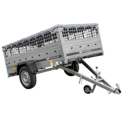 Grande remorque 230x125 avec bâche plate, ridelles grillagées, roue jockey et tiges de support bâche - Garden Trailer 230 KIPP