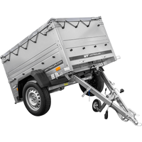 Remorque petite à vendre à benne basculante - Garden Trailer 150 KIPP [avec rehausses de ridelles et bâche plate grise]