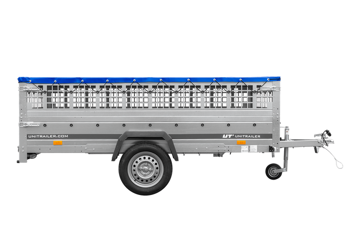 Remorque légère 264x150 UNITRAILER GARDEN 265 KIPP avec ridelles grillagées, châssis H-0 et bâche bleue