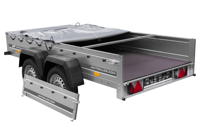 REMORQUE UNITRAILER 264/2 KIPP AVEC ROUE JOCKEY, TIGE DE SUPPORT DE BÂCHE ET BÂCHE PLATE GRISE