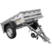 Petite remorque à vendre Garden Trailer 150 KIPP [avec bâche plate grise, roue jockey et tiges de support bâche]