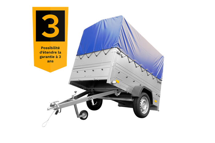 Remorque simple essieu 200x125 avec bâche haute, arceau, rehausses de ridelles et roue jockey - Garden Trailer 201 KIPP