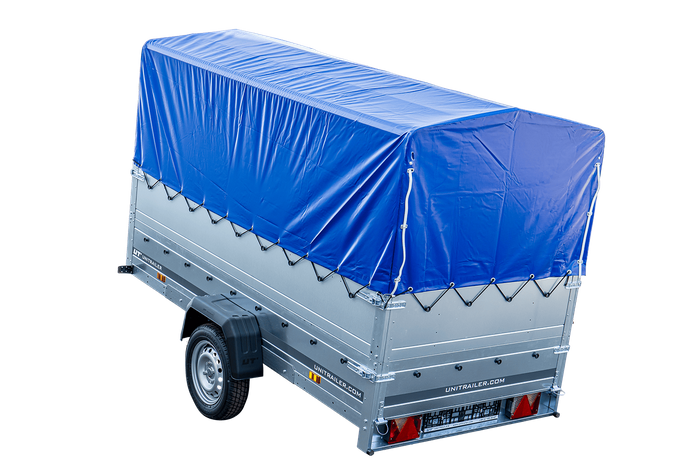 REMORQUE 264 KIPP AVEC ROUE JOCKEY, CÔTÉS RIDELLES SUPPLÉMENTAIRES, CHÂSSIS H-800 ET BACHE BLEUE