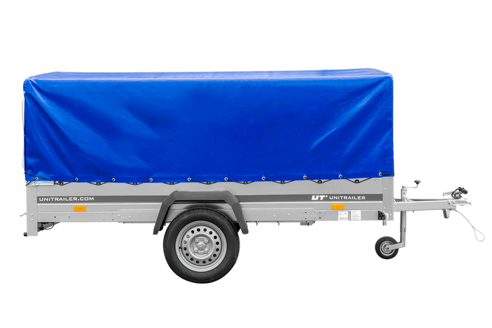 Remorque à un essieu 264x150 UNITRAILER GARDEN 265 KIPP avec arceau H-800 et bâche bleue