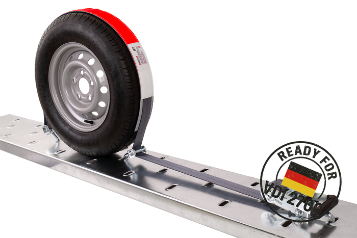 Lot de quatre sangles de transport, d'arrimage pour remorque HEFFA CARLINE 130,  fixation des roues 2,8 m/50 mm/5 t VDI 2700