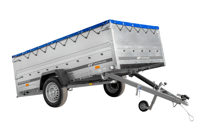 Remorque à essieu simple 264x150 UNITRAILER GARDEN 265 KIPP avec ridelles BIS, châssis H-0 et bâche bleue