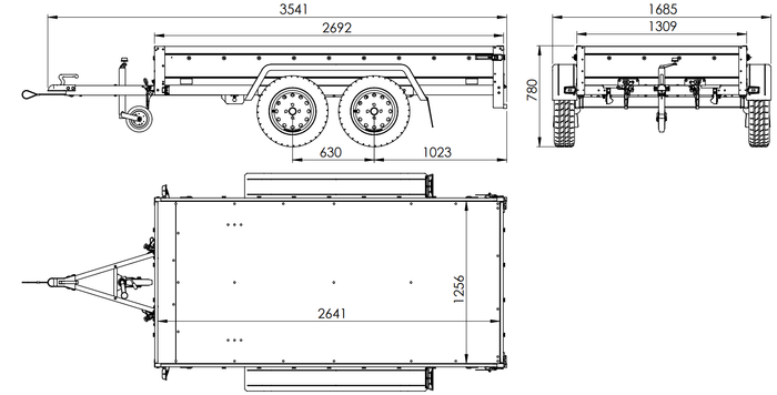 UNITRAILER 264/2 KIPP AVEC ROUE JOCKEY, TIGES DE SUPPORT ET BÂCHE PLATE BLEUE 