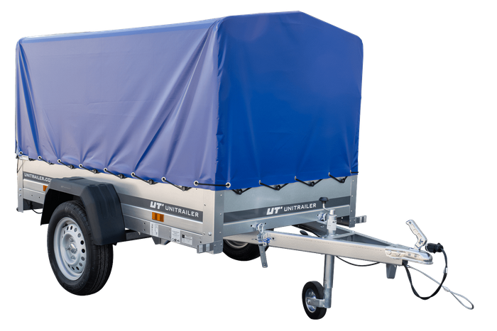 Remorque bagagère Garden Trailer 200 KIPP 200 x 106 cm avec bâche haute bleue, arceau et roue jockey