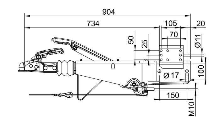 Dispositif de dépassement AL-KO 161S avec attelage AK161 pour remorque de 1600 kg à timon carré