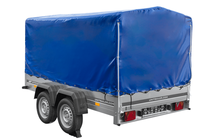 Remorque à deux essieux 264x150 UNITRAILER GARDEN 265/2 KIPP avec châssis H-1100 et bâche bleue