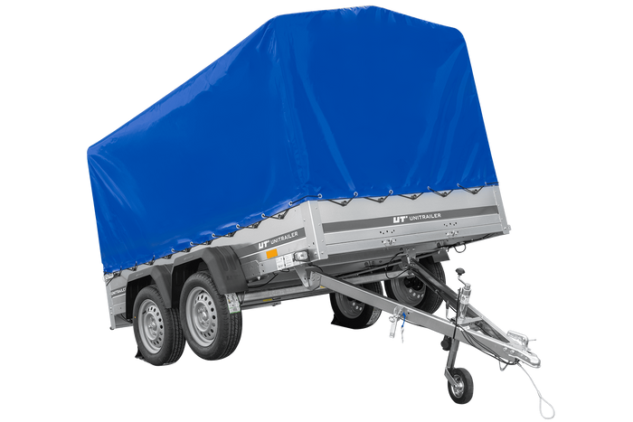 Remorque à deux essieux 264x150 UNITRAILER GARDEN 265/2 KIPP avec châssis H-1100 et bâche bleue