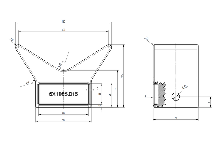 Butée d'étrave avant KNOTT 6X1065.015 pour remorque de bateau