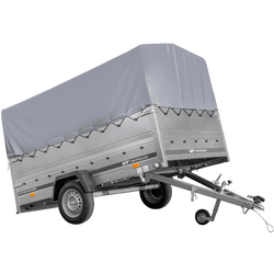 Remorque à essieu simple 264x150 UNITRAILER GARDEN 265 KIPP avec ridelles supplémentaires, arceau H-800 et bâche grise