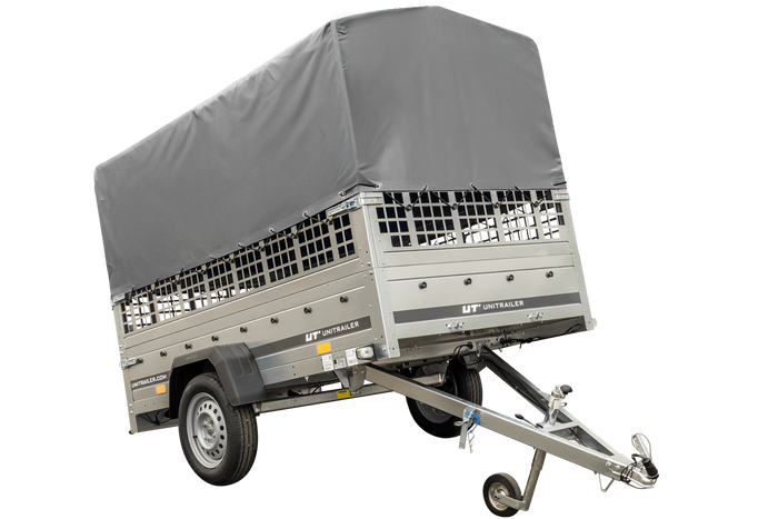 Grande remorque 230x125 avec bâche haute grise, ridelles grillagées et roue jockey - Garden Trailer 230 KIPP
