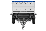 Remorque simple essieu Unitrailer GARDEN TRAILER 264 KIPP avec rehausses de ridelles et bâche plate bleue