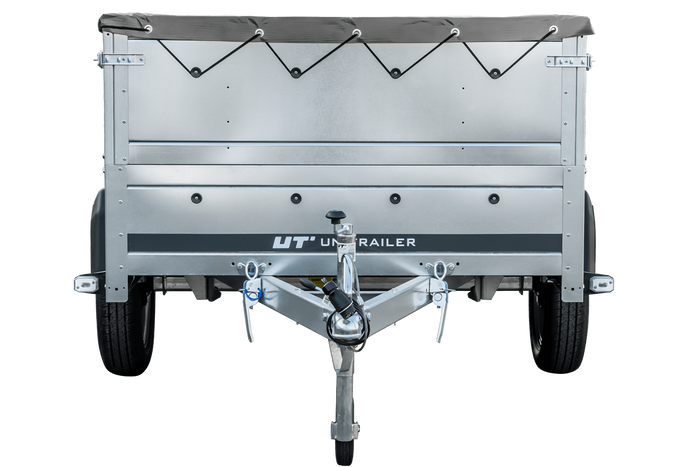 Grande remorque 230x125 avec bâche plate grise, rehausses de ridelles et roue jockey - Garden Trailer 230 KIPP