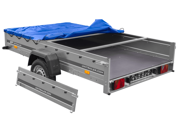 Remorque à un essieu 264x150 UNITRAILER GARDEN 265 KIPP avec châssis H-0 et bâche bleue