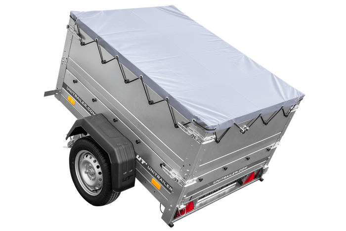 Remorque petite à vendre à benne basculante - Garden Trailer 150 KIPP [avec rehausses de ridelles et bâche plate grise]