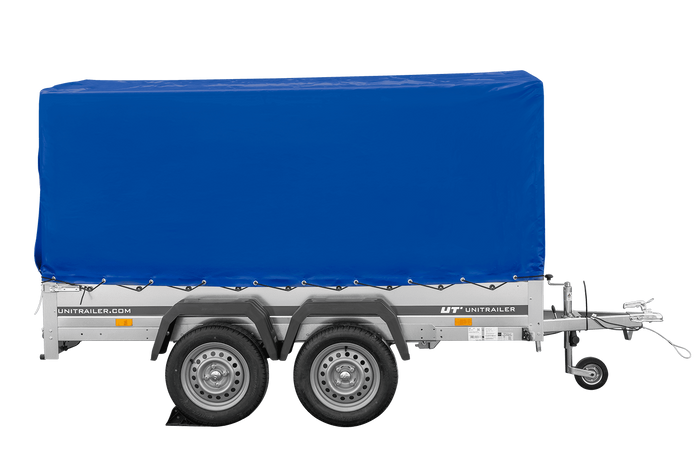 Remorque à deux essieux 264x150 UNITRAILER GARDEN 265/2 KIPP avec châssis H-1100 et bâche bleue