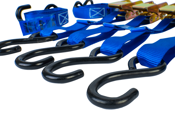 Jeu de quatre bandes de transport avec tendeur UNITRAILER 4m/25mm/0,68t bleu