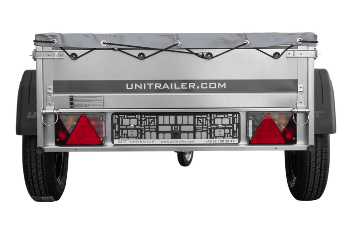 Petite remorque à vendre Garden Trailer 150 KIPP [avec bâche plate grise, roue jockey et tiges de support bâche]