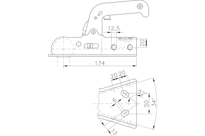 Attelage à boule WINTERHOFF WW8-Y pour remorque 800kg avec timon en V