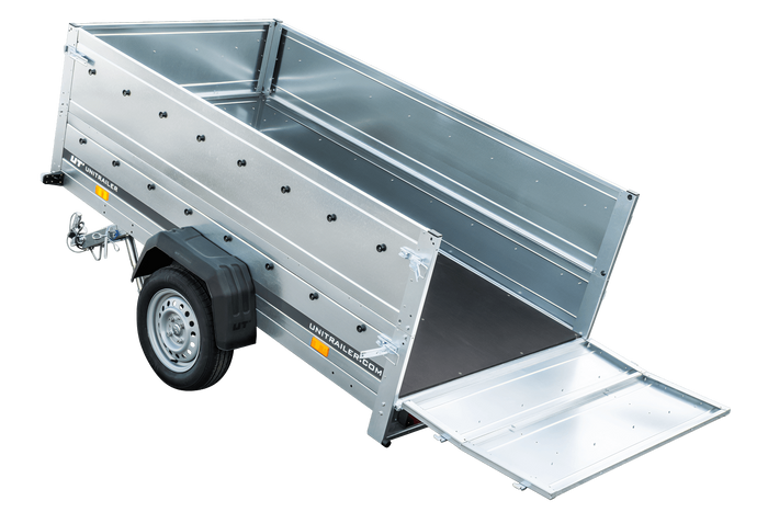 Grande remorque 230x125 avec bâche plate grise, rehausses de ridelles et roue jockey - Garden Trailer 230 KIPP