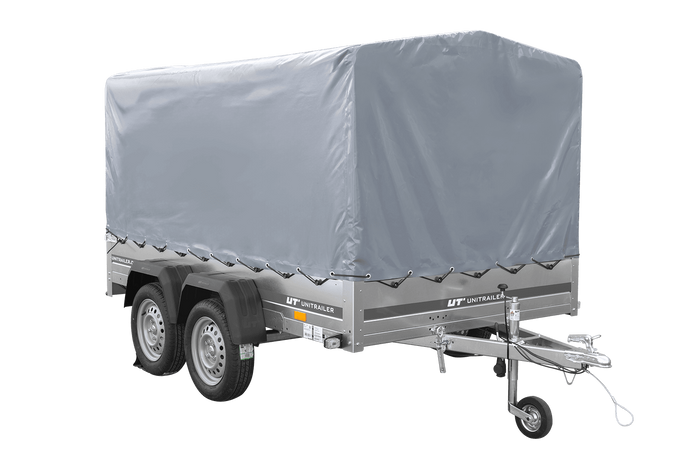 Remorque à deux essieux 264x150 UNITRAILER GARDEN 265/2 KIPP avec châssis H-1100 et bâche grise